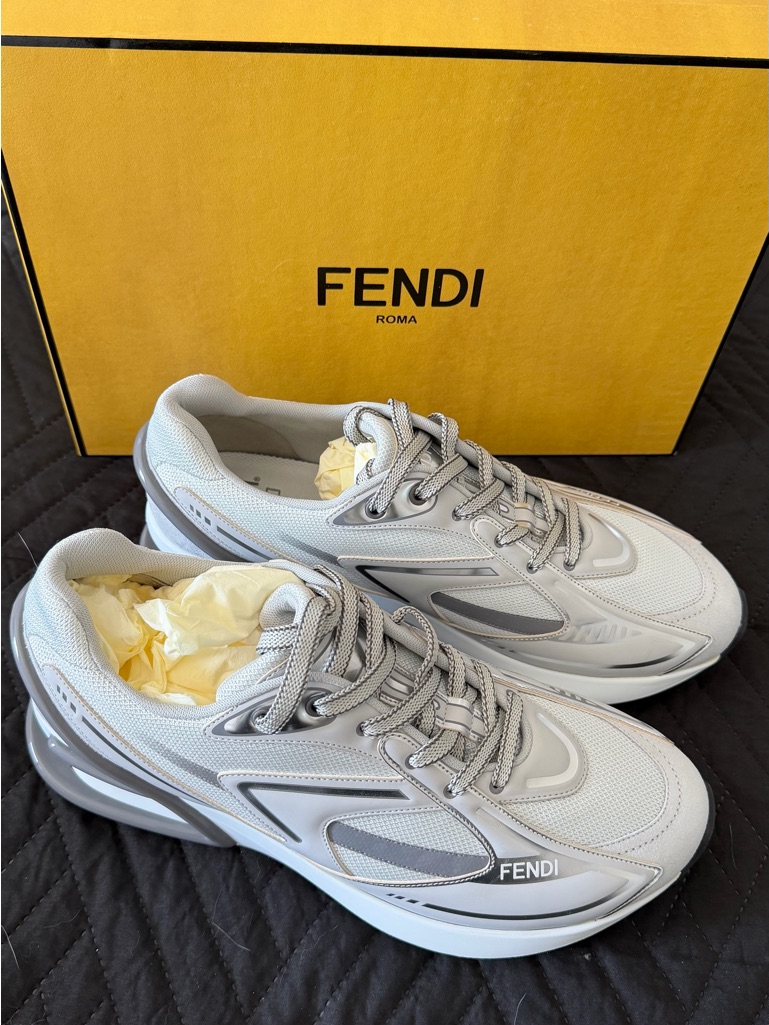 Fendi Womens Light Gray And Silver Designer Sneakers